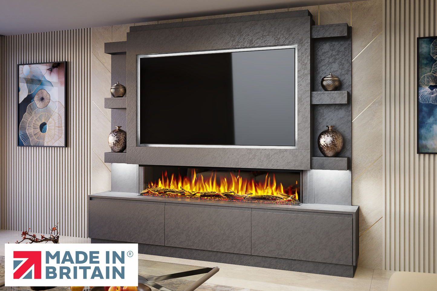 Evolution Fires - Pre-Built Media Wall Package 22 including Electric Fire-Media Walls-Grey Textured-