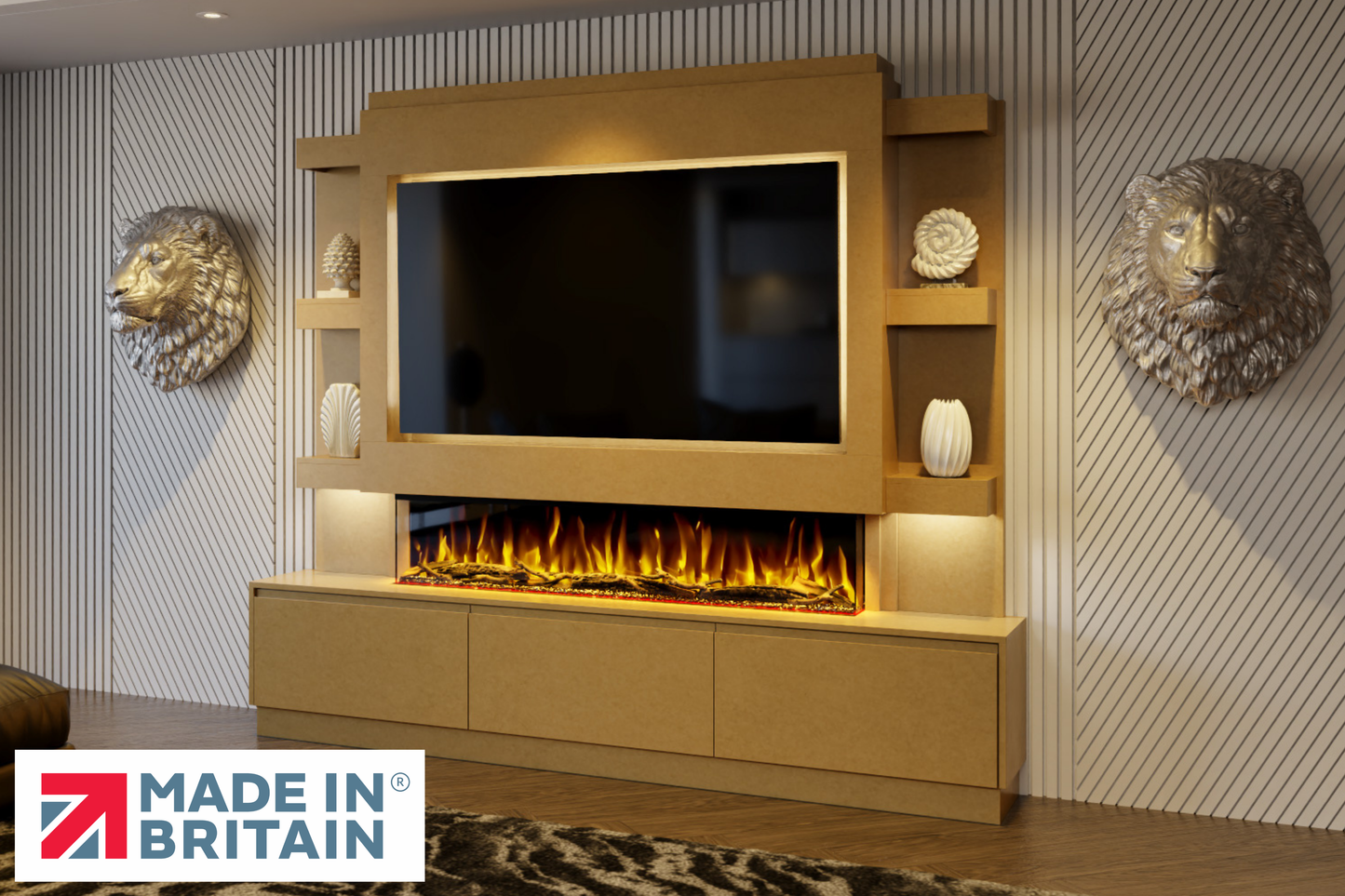 Evolution Fires - Pre-Built Media Wall Package 22 including Electric Fire-Media Walls-Ready to paint-