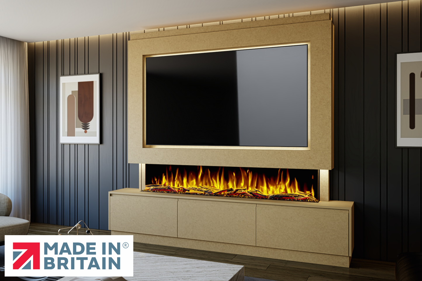 Evolution Fires - Pre-Built Media Wall Package 23 including Electric Fire-Media Walls-Ready to paint-