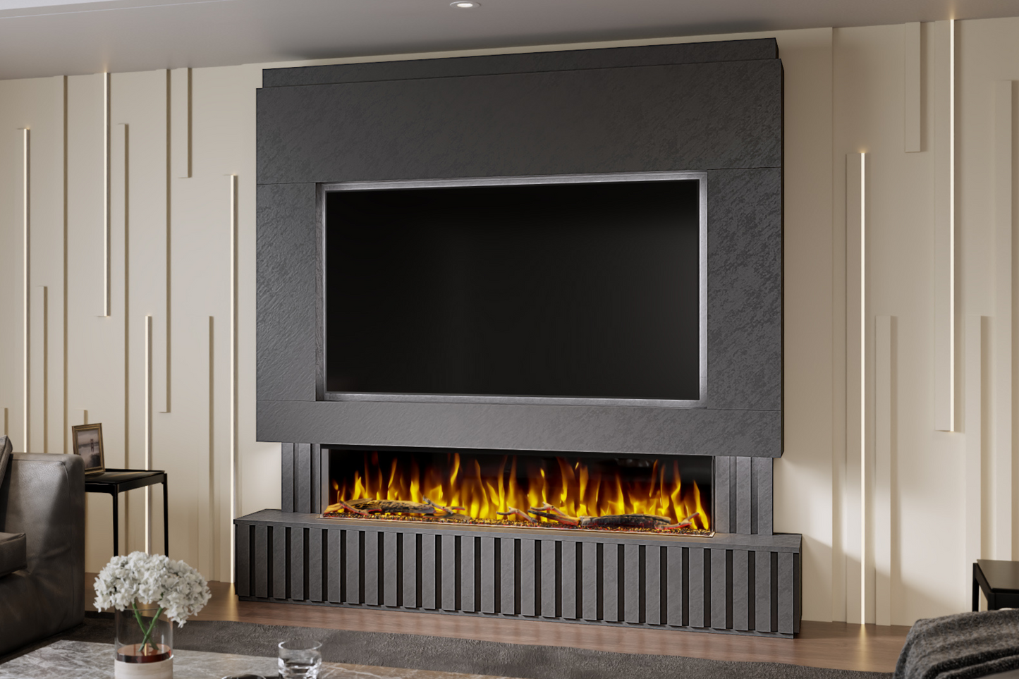 Evolution Fires Package 24 – Pre-Built Media Wall with Electric Fireplace