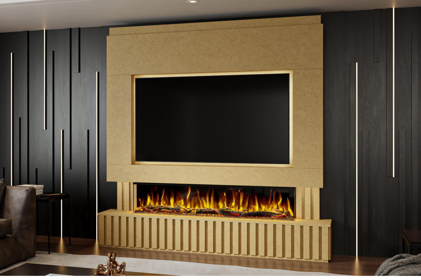 Evolution Fires Package 24 – Pre-Built Media Wall with Electric Fireplace