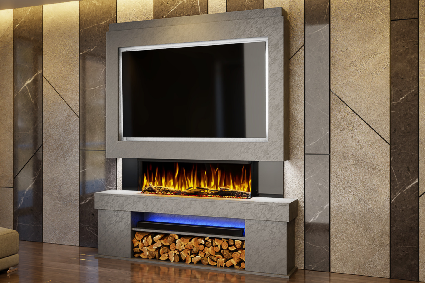 Evolution Fires Package 3 – Pre-Built Media Wall with Electric Fireplace