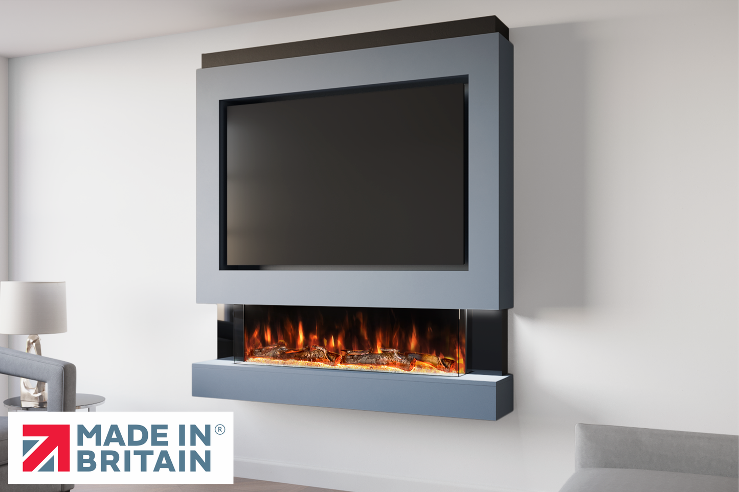 Evolution Fires Package 4 – Pre-Built Media Wall with Electric Fireplace-Blue-