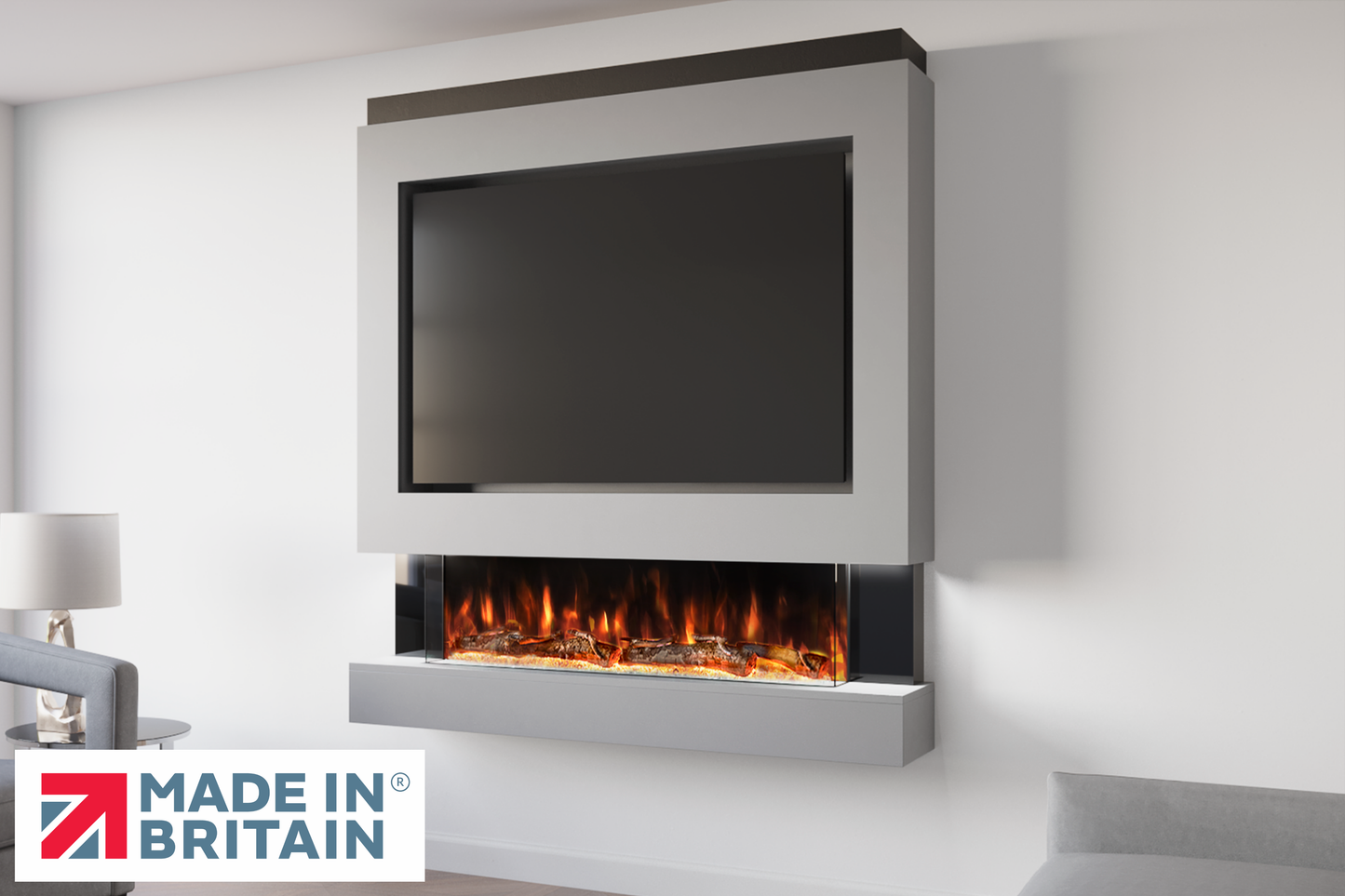 Evolution Fires Package 4 – Pre-Built Media Wall with Electric Fireplace-Grey-