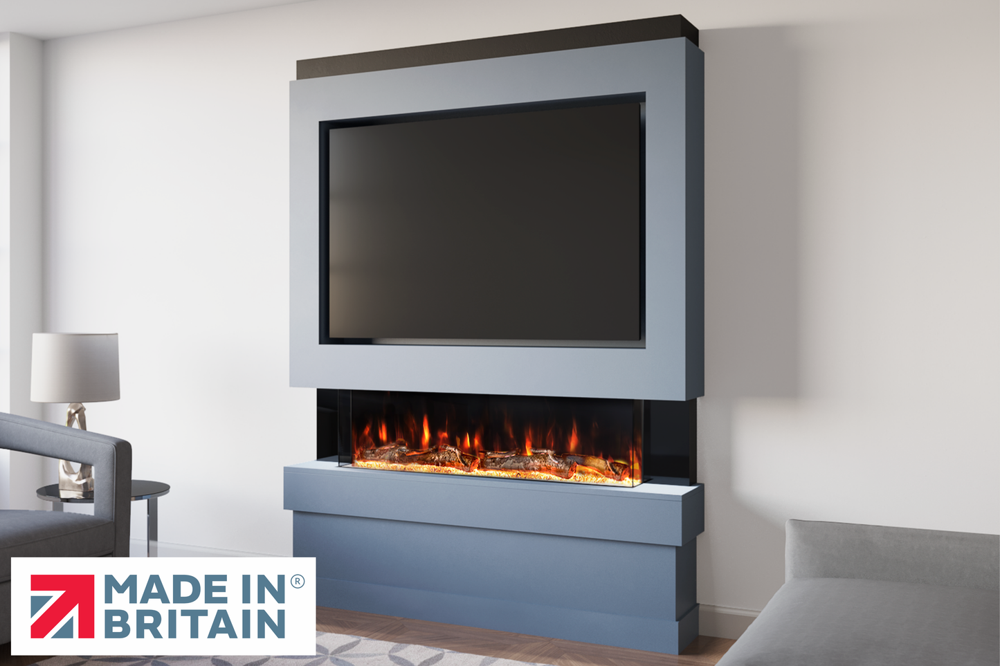 Evolution Fires Package 5 – Pre-Built Media Wall with Electric Fireplace-Media Walls-Blue-