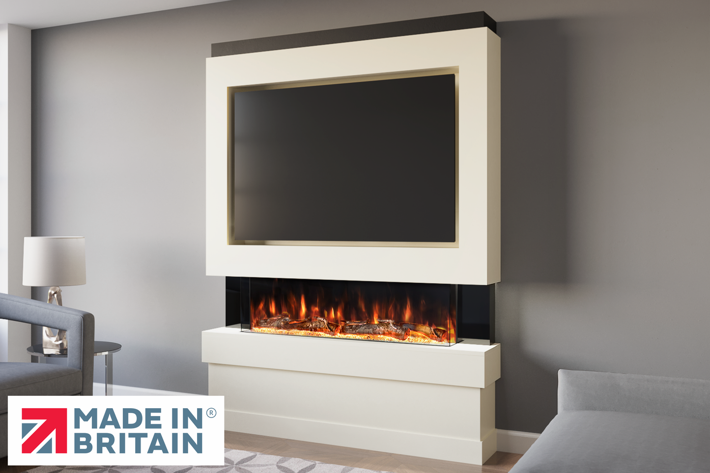 Evolution Fires Package 5 – Pre-Built Media Wall with Electric Fireplace-Media Walls-Cream-