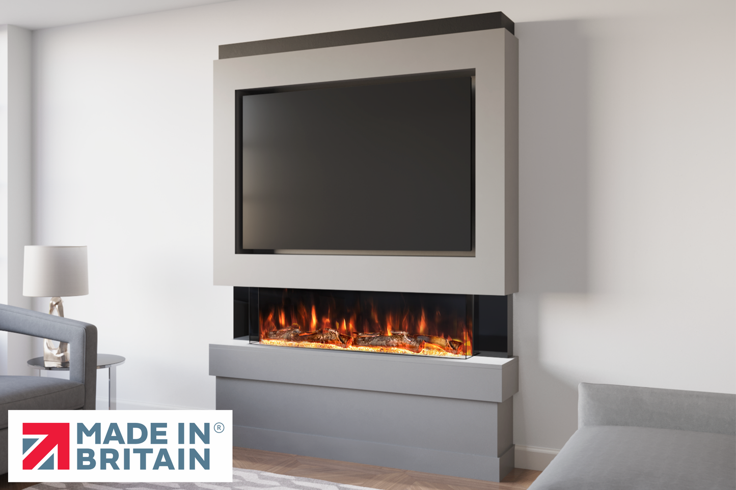 Evolution Fires Package 5 – Pre-Built Media Wall with Electric Fireplace-Media Walls-Grey-