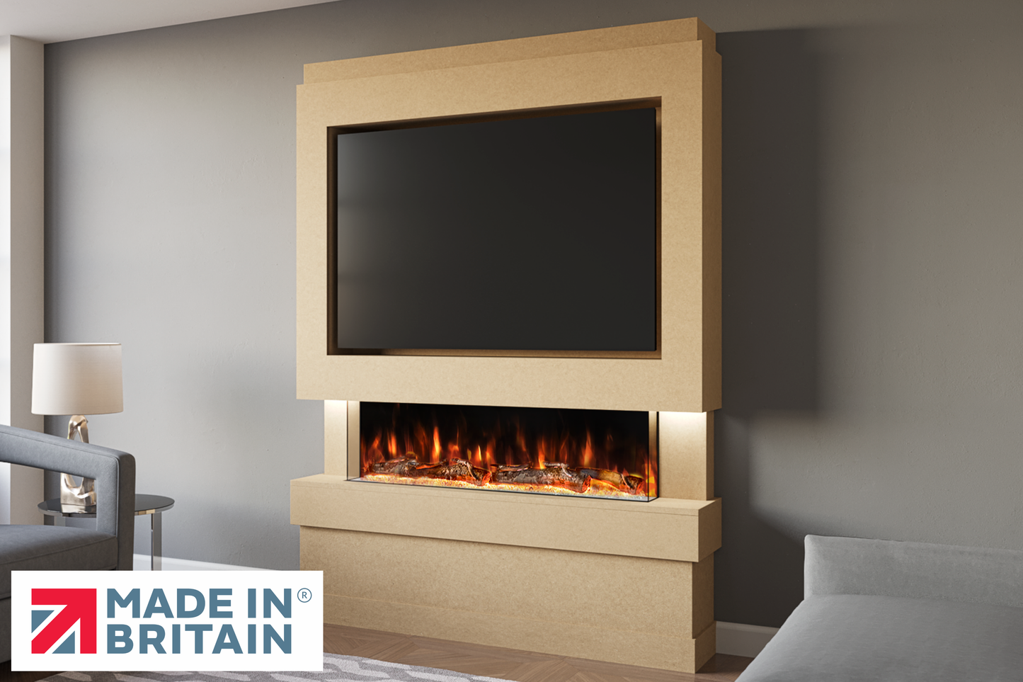 Evolution Fires Package 5 – Pre-Built Media Wall with Electric Fireplace-Media Walls-Ready to paint-