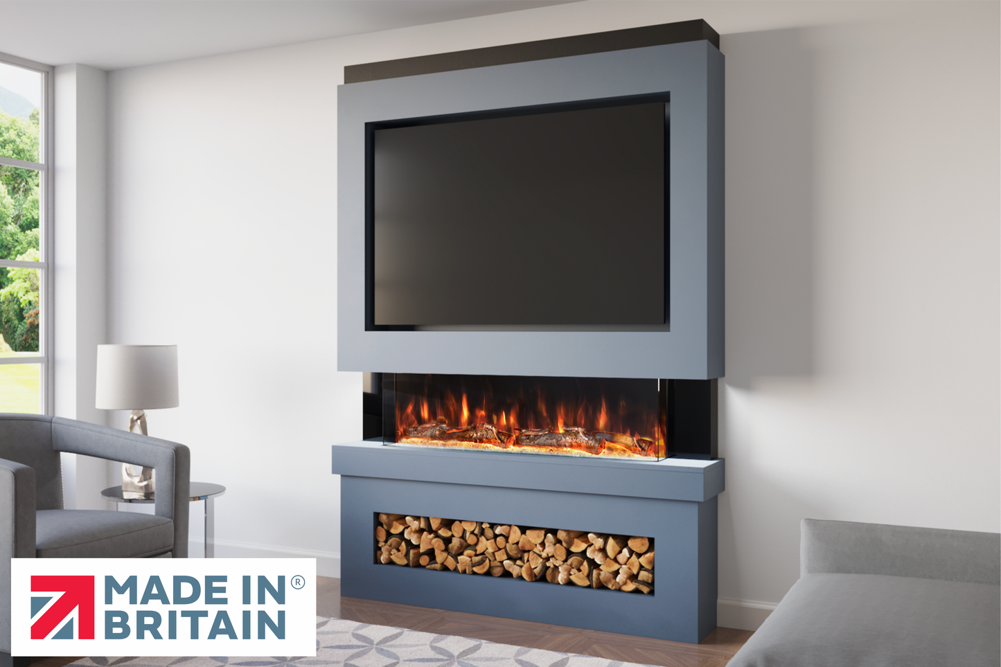 Evolution Fires Package 6 – Pre-Built Media Wall with Electric Fireplace-Media Walls-Blue-