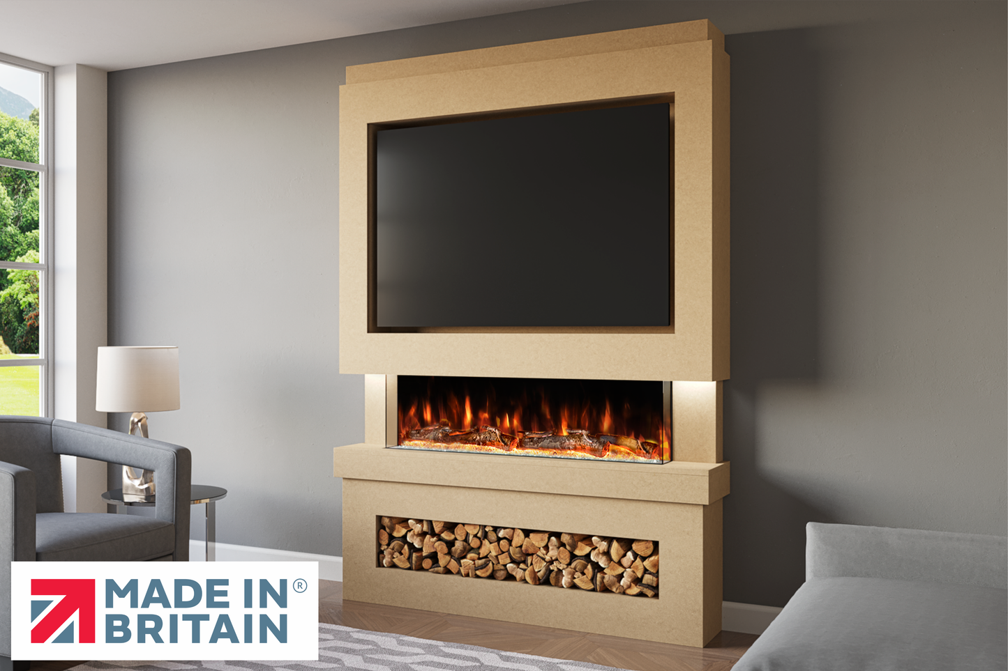 Evolution Fires Package 6 – Pre-Built Media Wall with Electric Fireplace-Media Walls-Ready to paint-