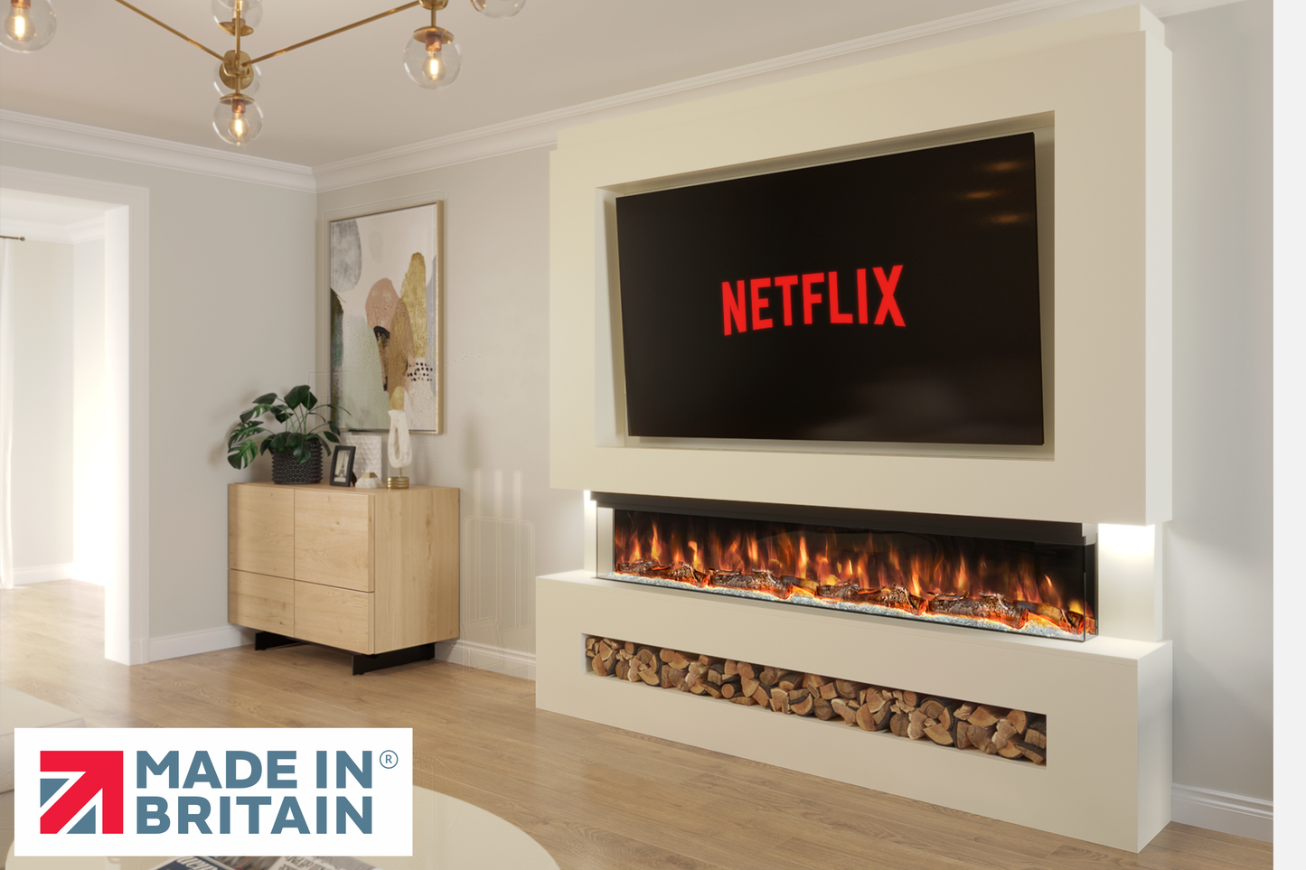 Evolution Fires Package 7 – Pre-Built Media Wall with Electric Fireplace-Media Walls-Cream-