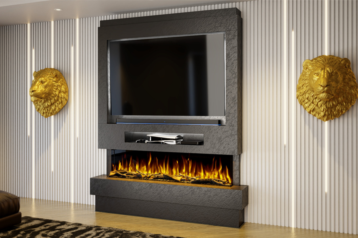 Evolution Fires Package 8 – Pre-Built Media Wall with Electric Fireplace