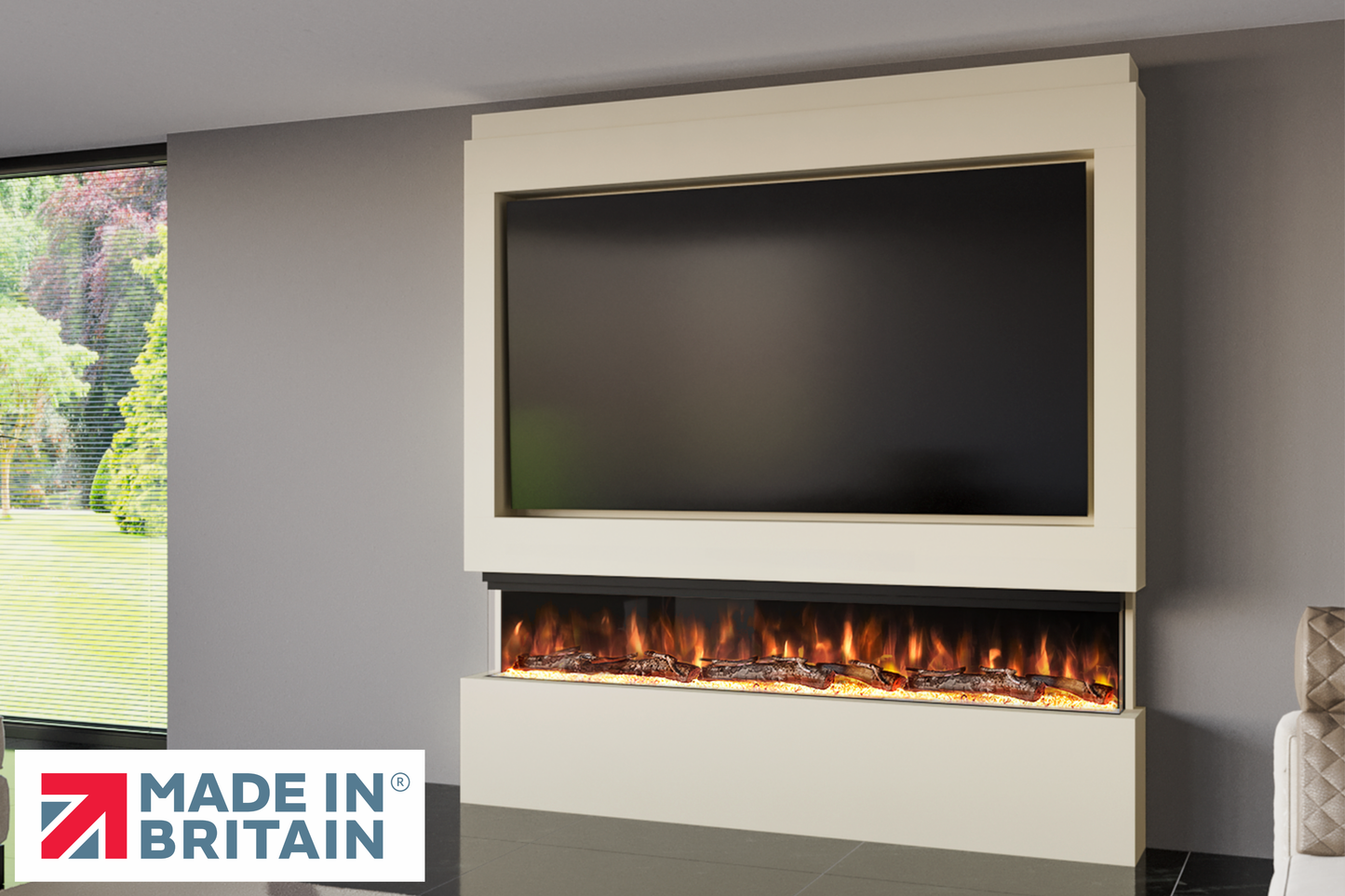 Evolution Fires Package 9 – Pre-Built Media Wall with Electric Fireplace-Media Walls-Cream-