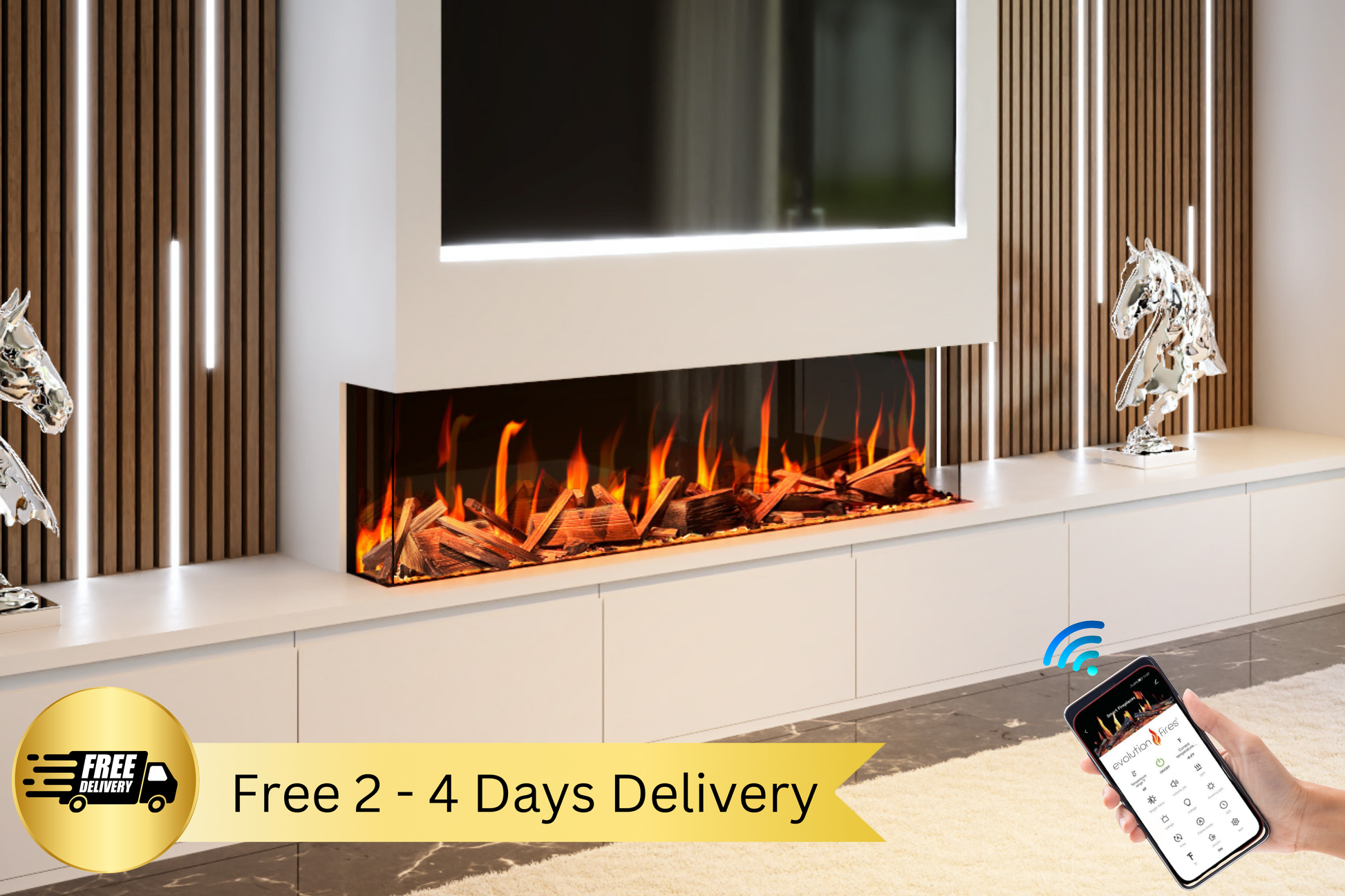 Evolution Fires Evervue 60 LCD Real Flame Electric Fireplace (APP Control)-Media Wall Fires-