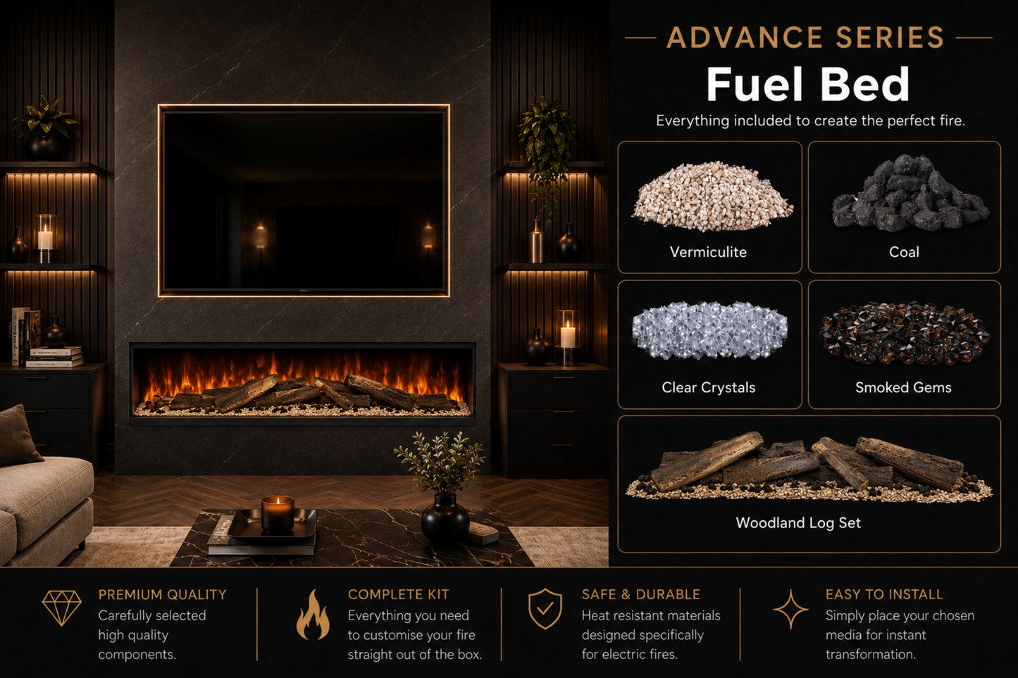 Evolution Fires Advance Series 1500 Media Wall Electric Fireplace