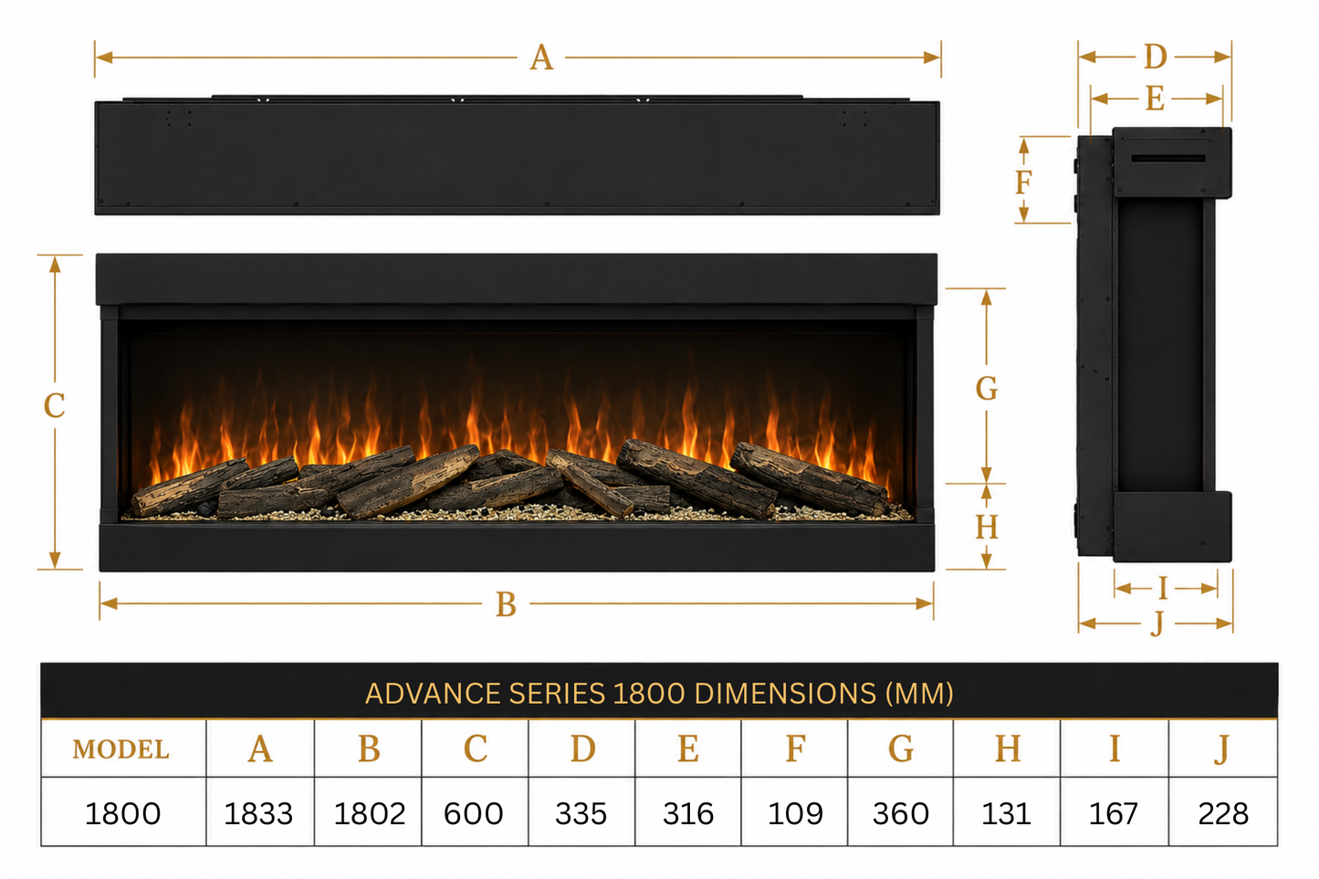 Evolution Fires Advance Series 1800 Media Wall Electric Fireplace