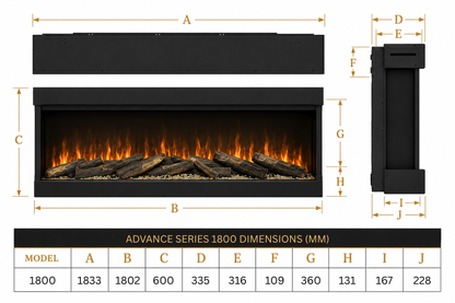 Evolution Fires Advance Series 1800 Media Wall Electric Fireplace