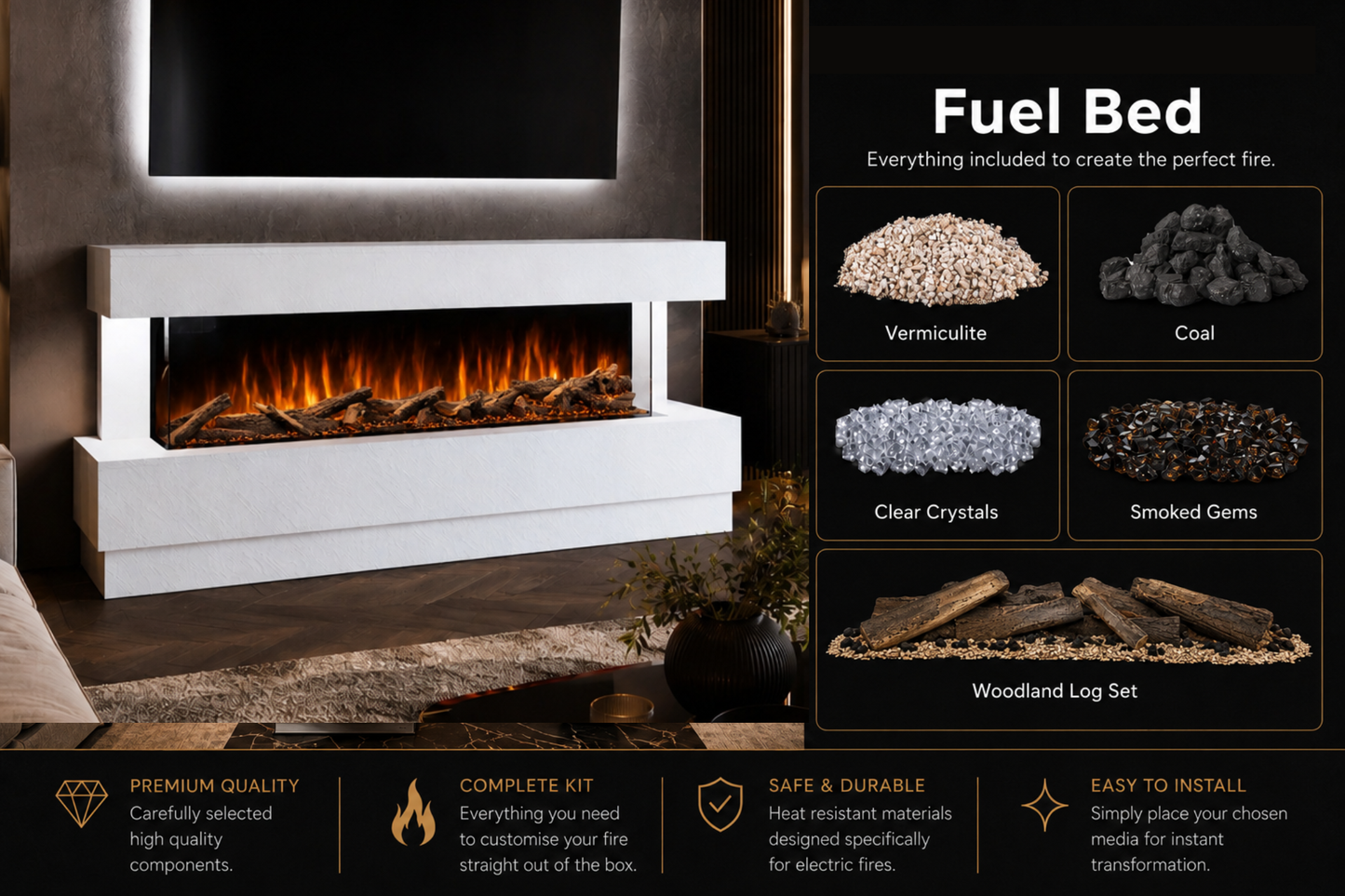 Evolution Fires - Raphael Electric Fireplace Suite  (Pearl Stone Effect)