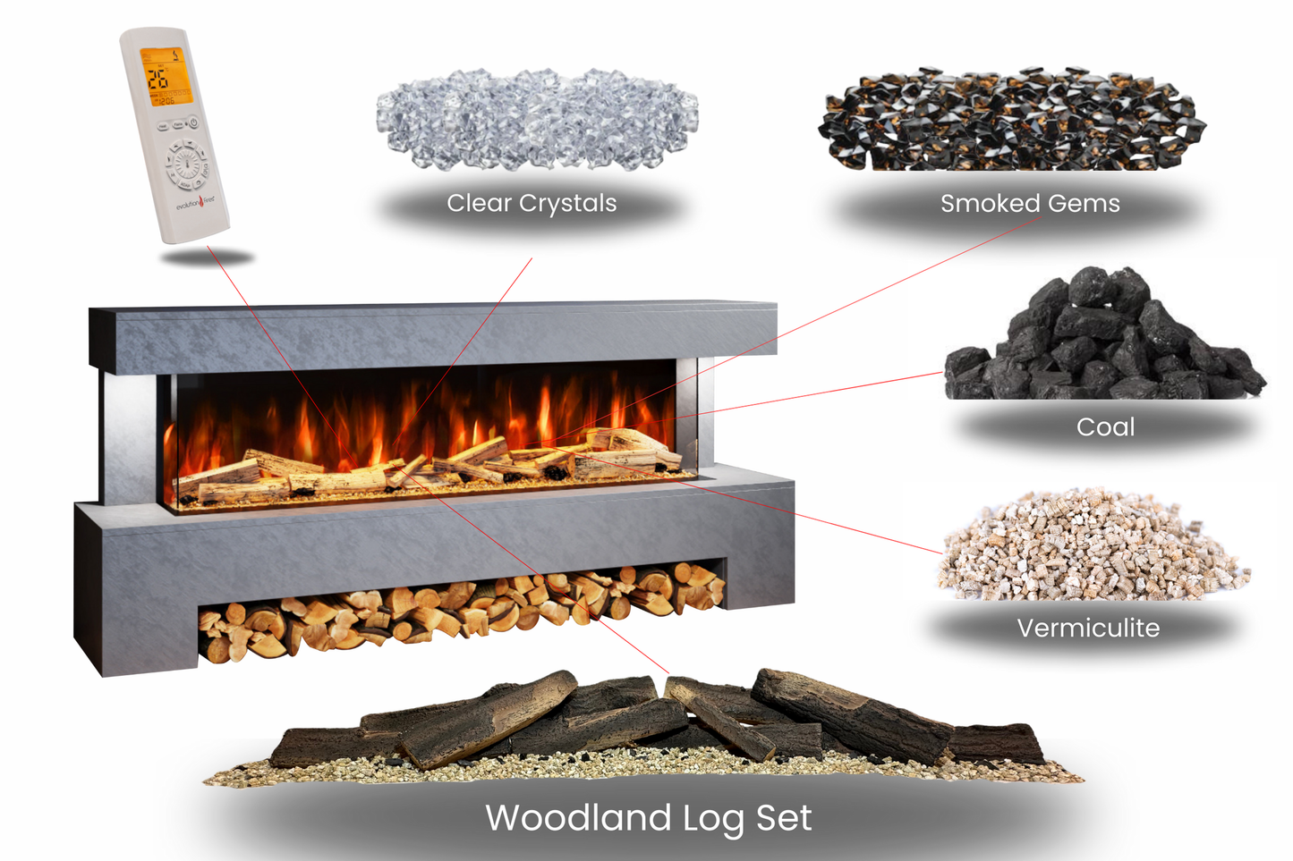 Evolution Fires Angelo Electric Fireplace Suite - Grey Stone Effect