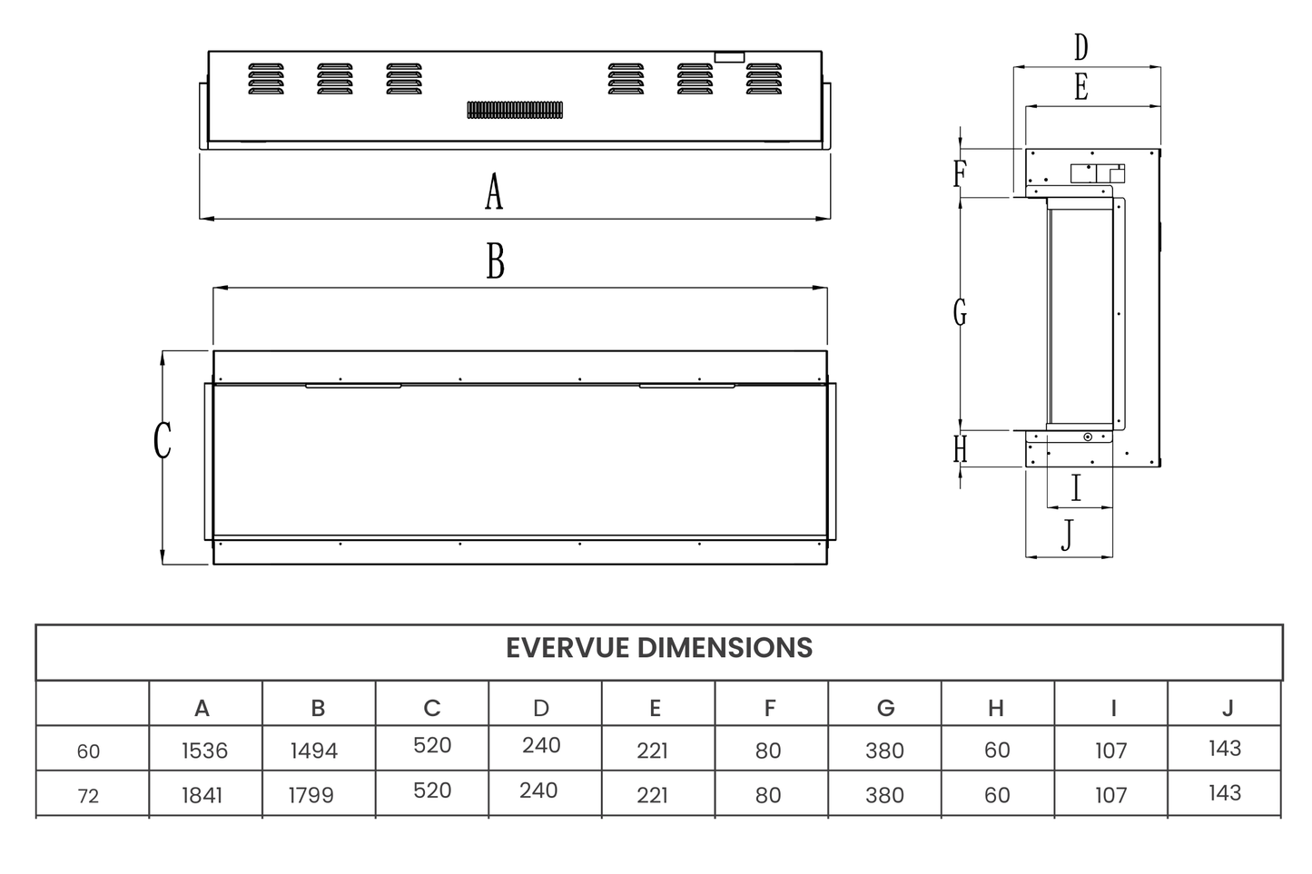 Evolution Fires Evervue 60 LCD Real Flame Electric Fireplace (APP Control)