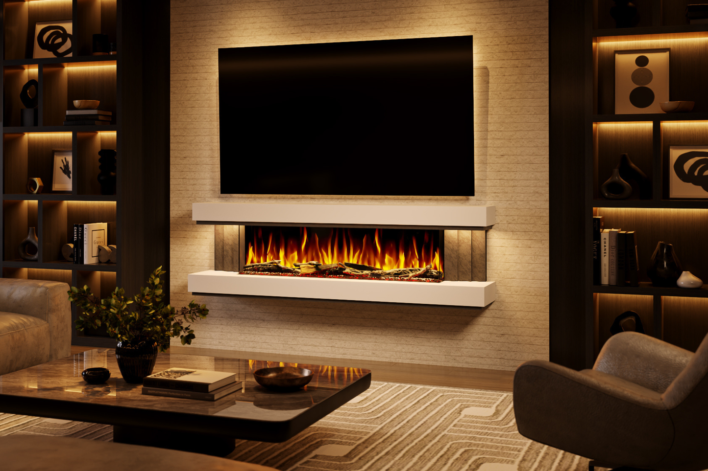 Evolution Fires - Empire - Wall-Mounted Electric Fireplace (White & Grey Tex)