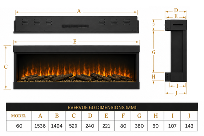 Evolution Fires Evervue 60 LCD Real Flame Electric Fireplace (APP Control)