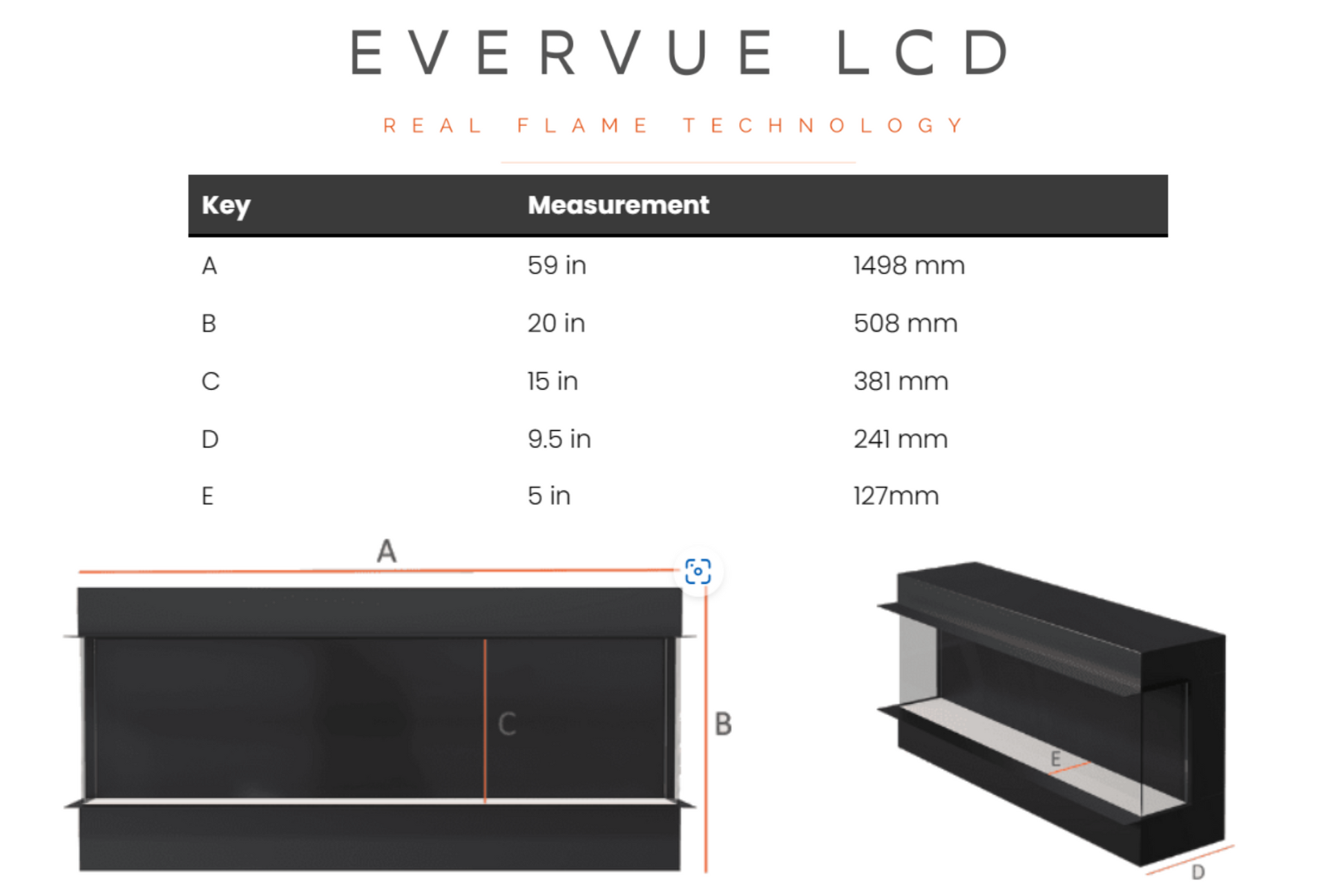 Evolution Fires Evervue 60 LCD Real Flame Electric Fireplace (APP Control)-Media Wall Fires-