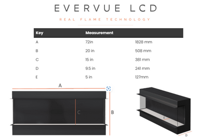Evolution Fires Evervue 72 LCD Real Flame Electric Fireplace (APP Control)-Media Wall Fires-