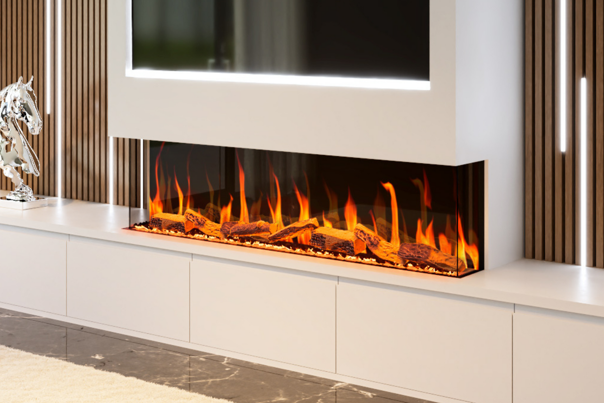 Evolution Fires Evervue 60 LCD Real Flame Electric Fireplace (APP Control)-Media Wall Fires-Woodland Logs-