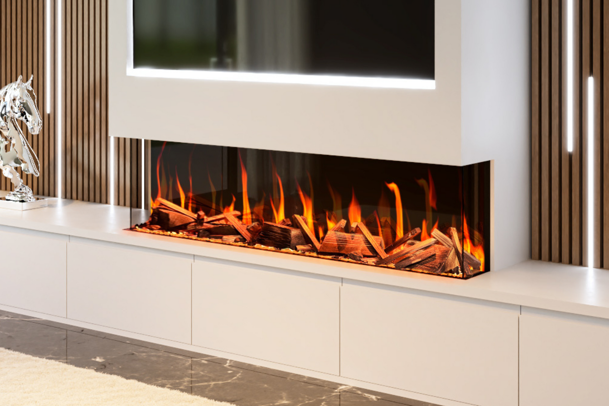 Evolution Fires Evervue 60 LCD Real Flame Electric Fireplace (APP Control)-Media Wall Fires-Real Logs-