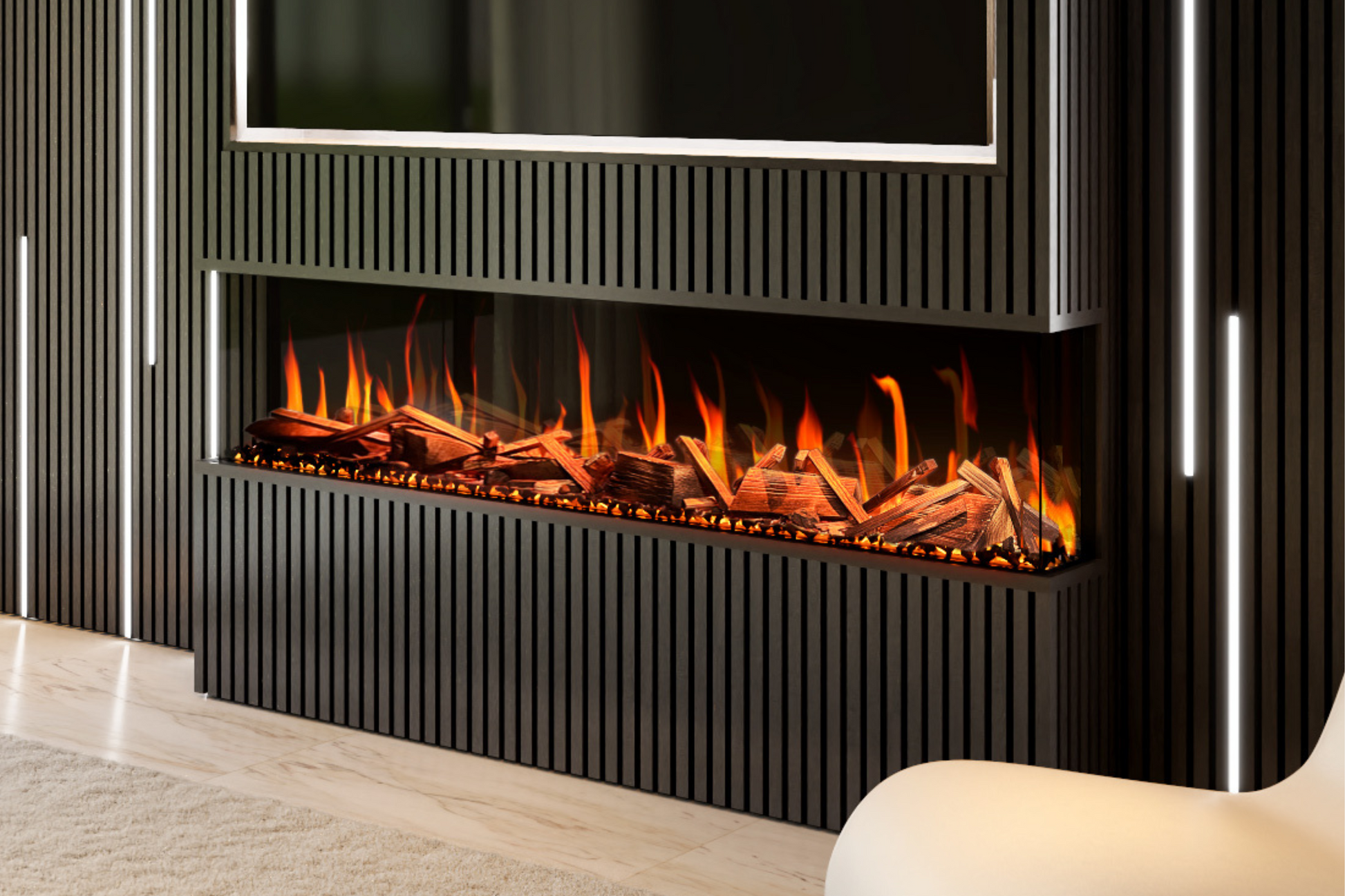 Evolution Fires Evervue 72 LCD Real Flame Electric Fireplace (APP Control)-Media Wall Fires-