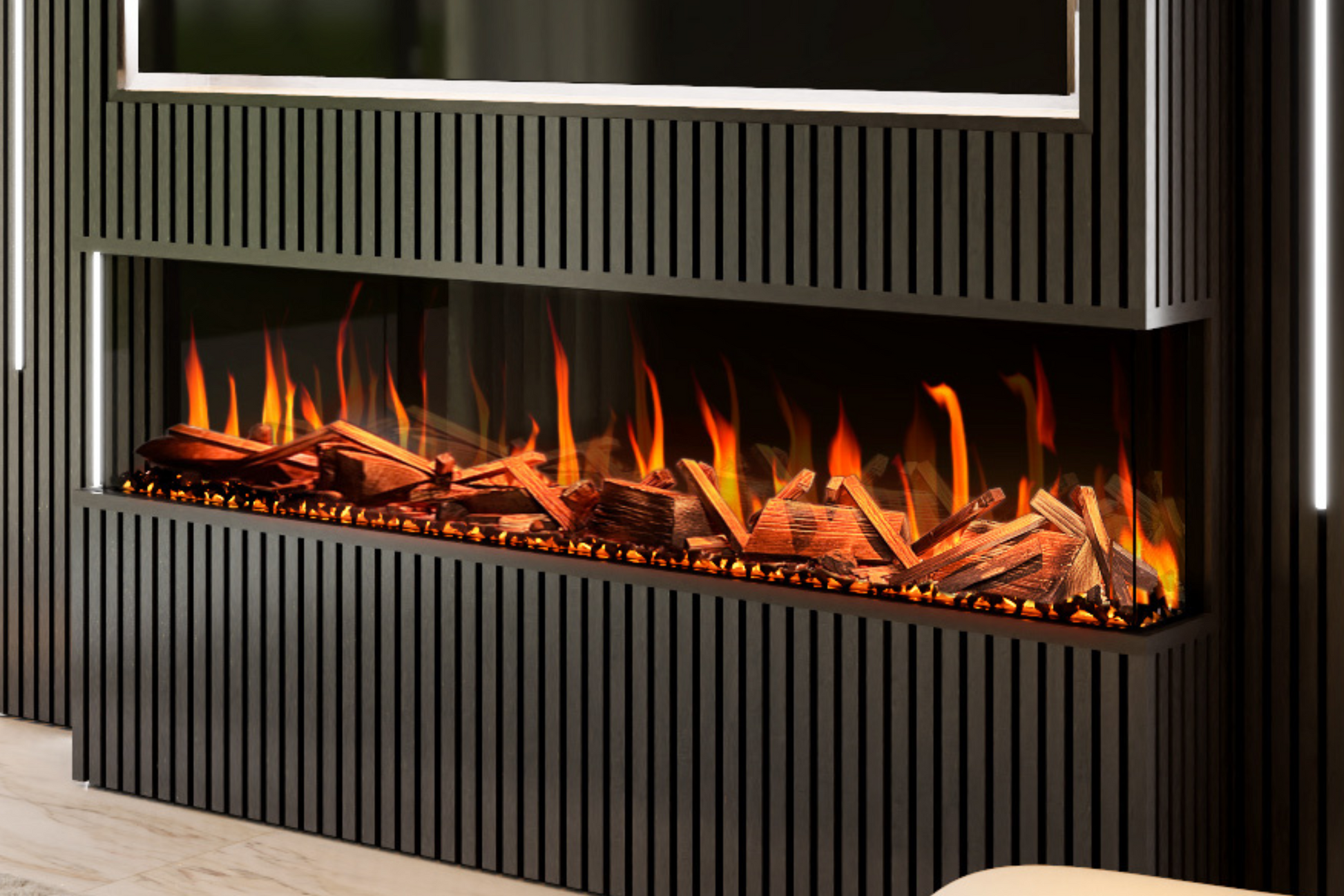 Evolution Fires Evervue 72 LCD Real Flame Electric Fireplace (APP Control)-Media Wall Fires-Real Logs-