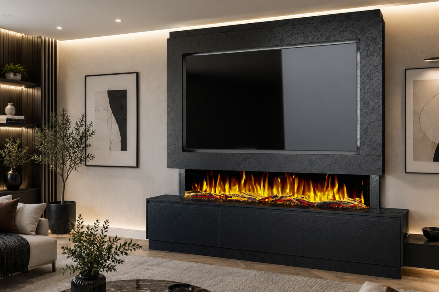 Evolution Fires Package 23 – Pre-Built Media Wall with Electric Fireplace
