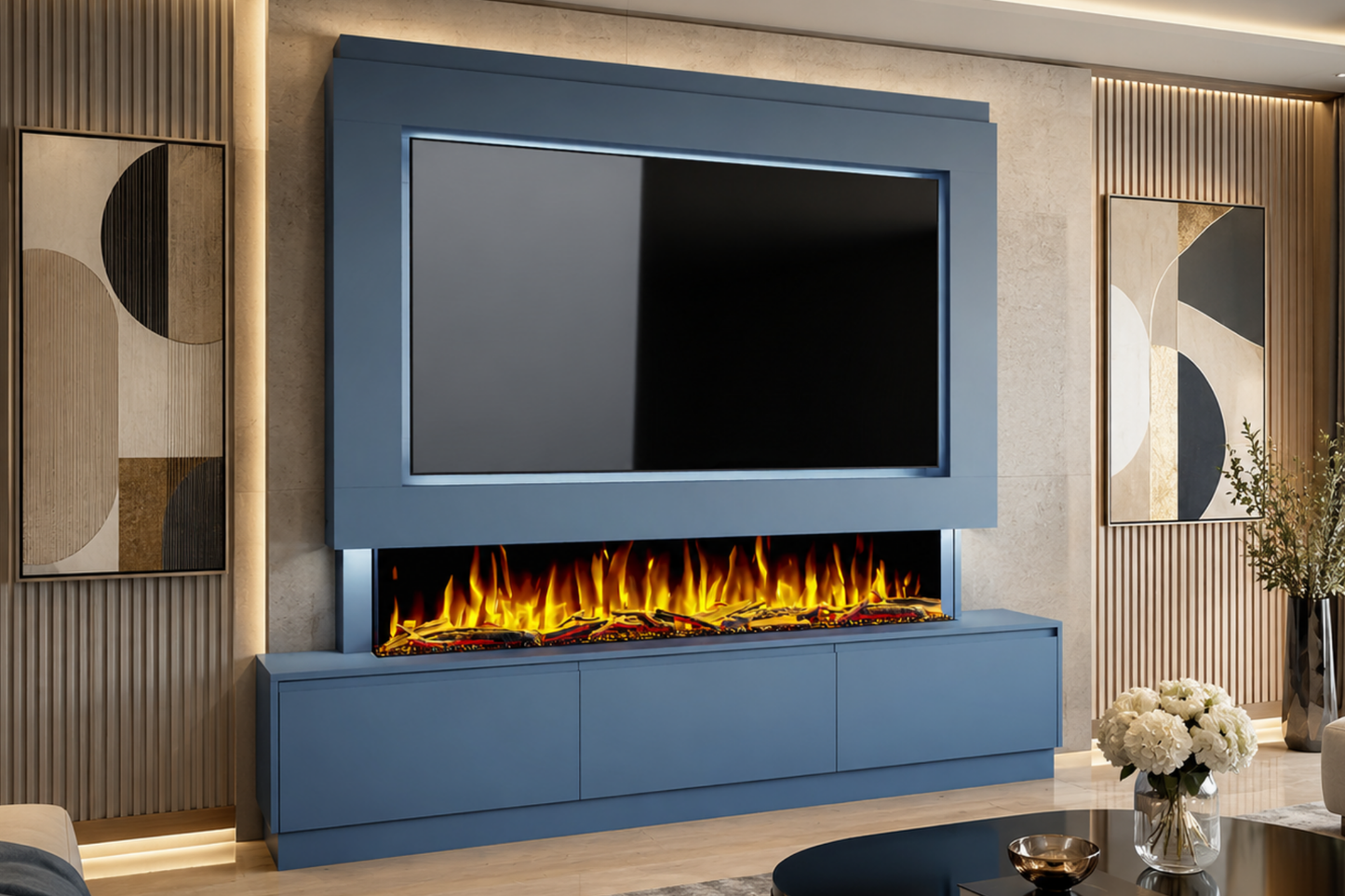 Evolution Fires Package 23 – Pre-Built Media Wall with Electric Fireplace