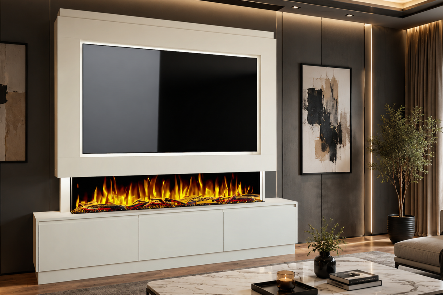 Evolution Fires Package 23 – Pre-Built Media Wall with Electric Fireplace