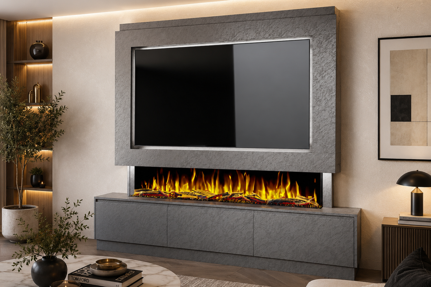Evolution Fires Package 23 – Pre-Built Media Wall with Electric Fireplace