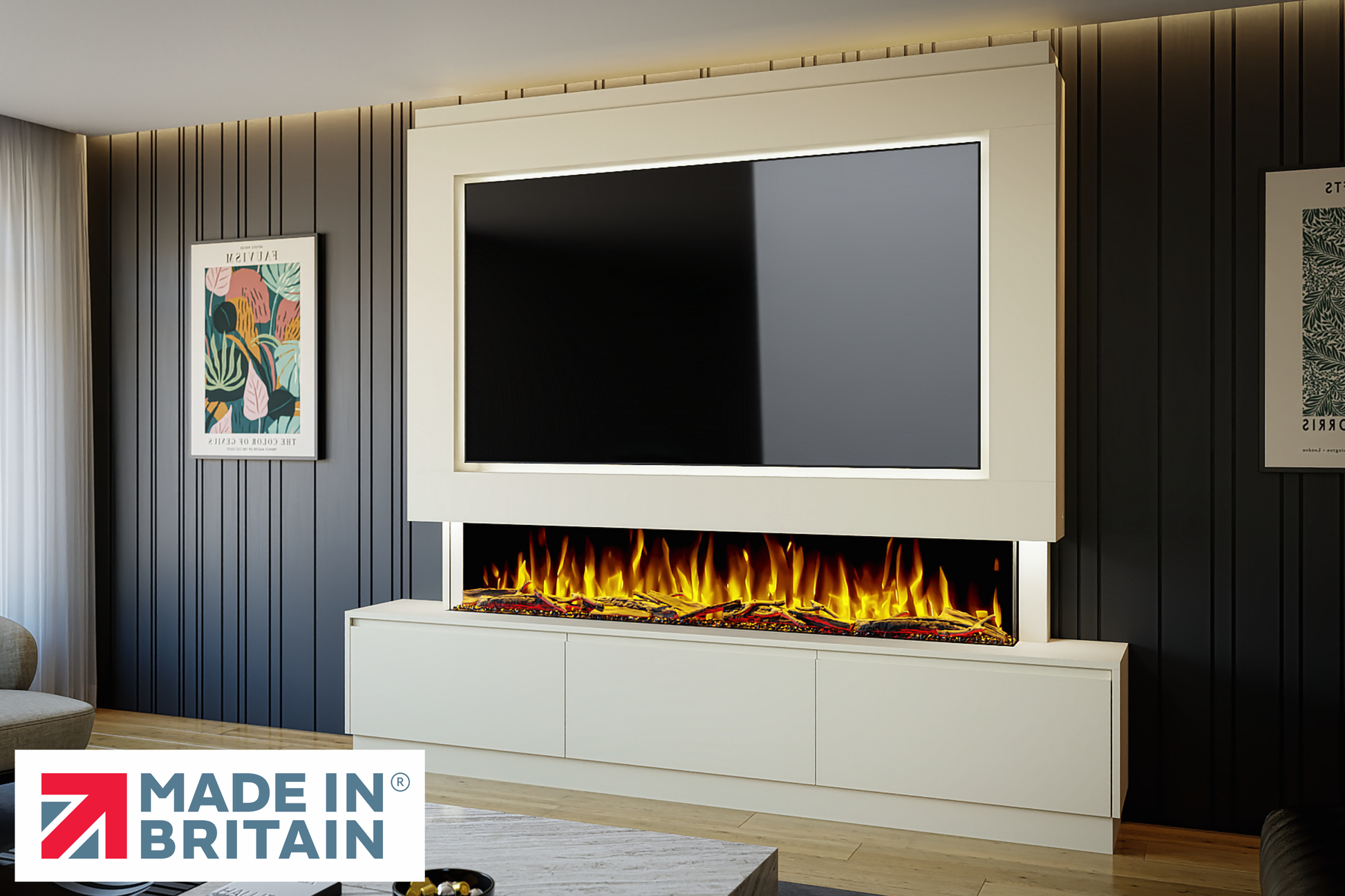 Evolution Fires - Pre-Built Media Wall Package 23 including Electric Fire-Media Walls-Cream-