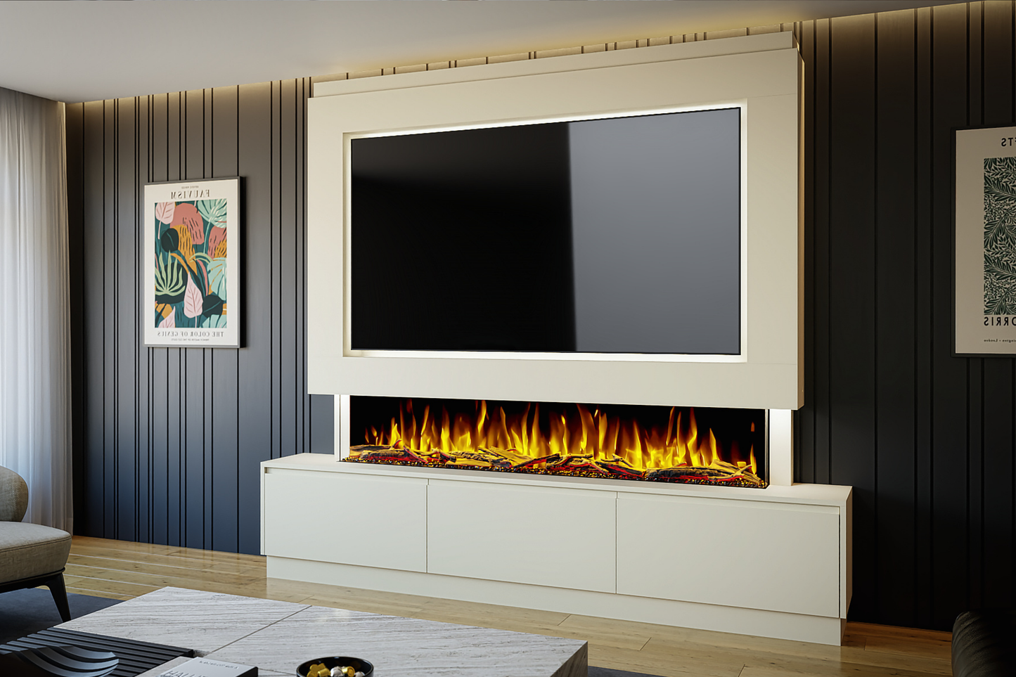 Evolution Fires Package 22 – Pre-Built Media Wall with Electric Fireplace