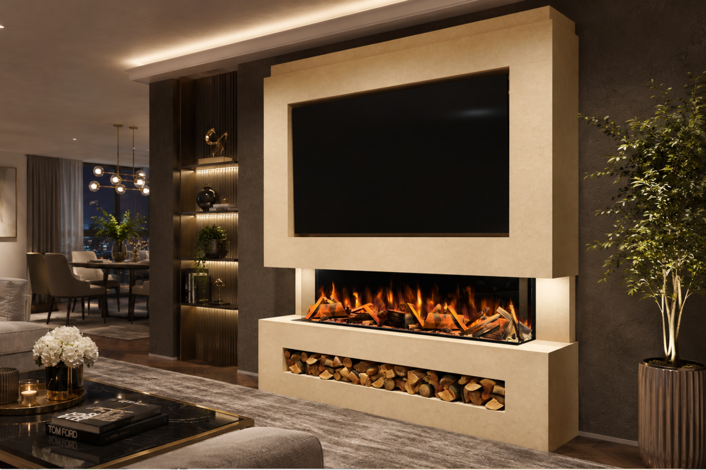 Evolution Fires Package 11 – Pre-Built Media Wall with Electric Fireplace