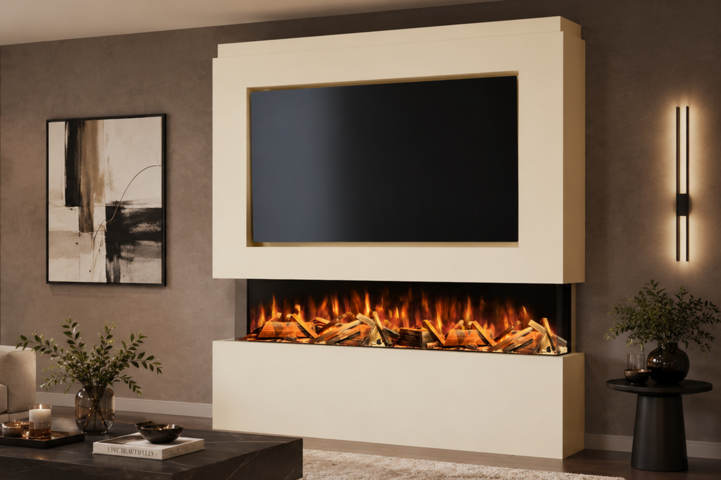 Evolution Fires Package 12 – Pre-Built Media Wall with Electric Fireplace