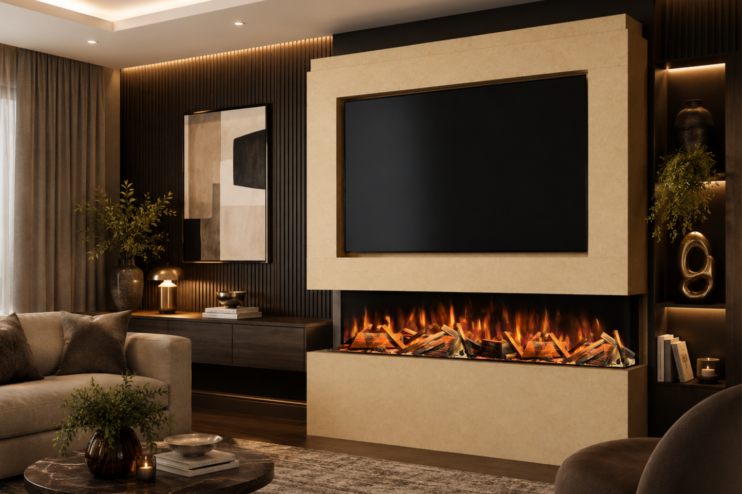 Evolution Fires Package 12 – Pre-Built Media Wall with Electric Fireplace
