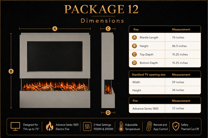 Evolution Fires Package 12 – Pre-Built Media Wall with Electric Fireplace