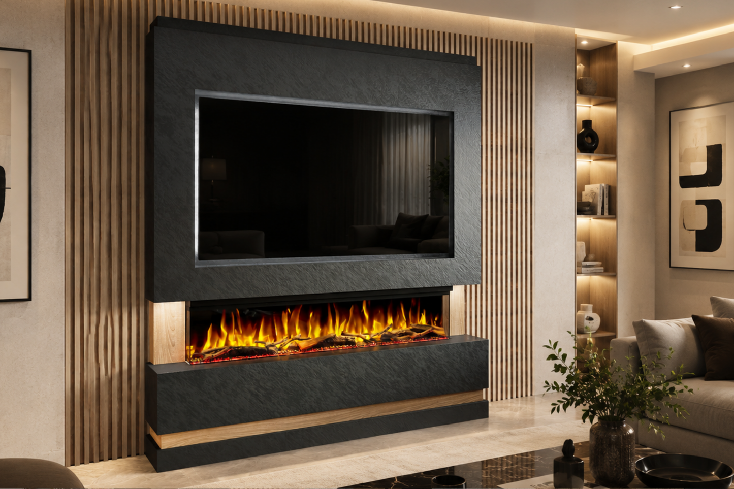 Evolution Fires Package 14 – Pre-Built Media Wall with Electric Fireplace