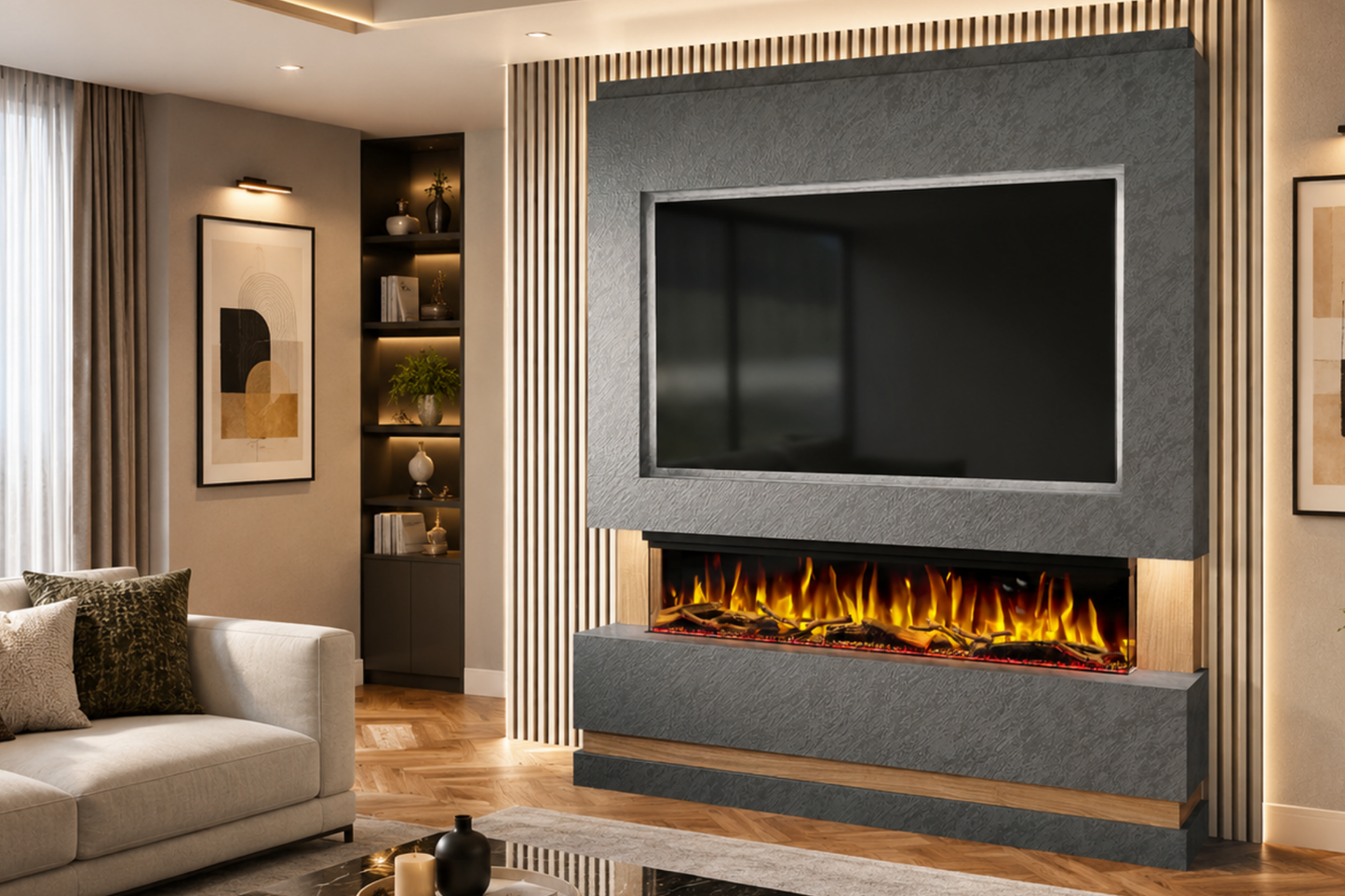 Evolution Fires Package 14 – Pre-Built Media Wall with Electric Fireplace