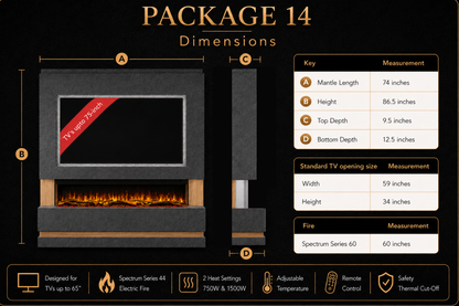 Evolution Fires Package 14 – Pre-Built Media Wall with Electric Fireplace