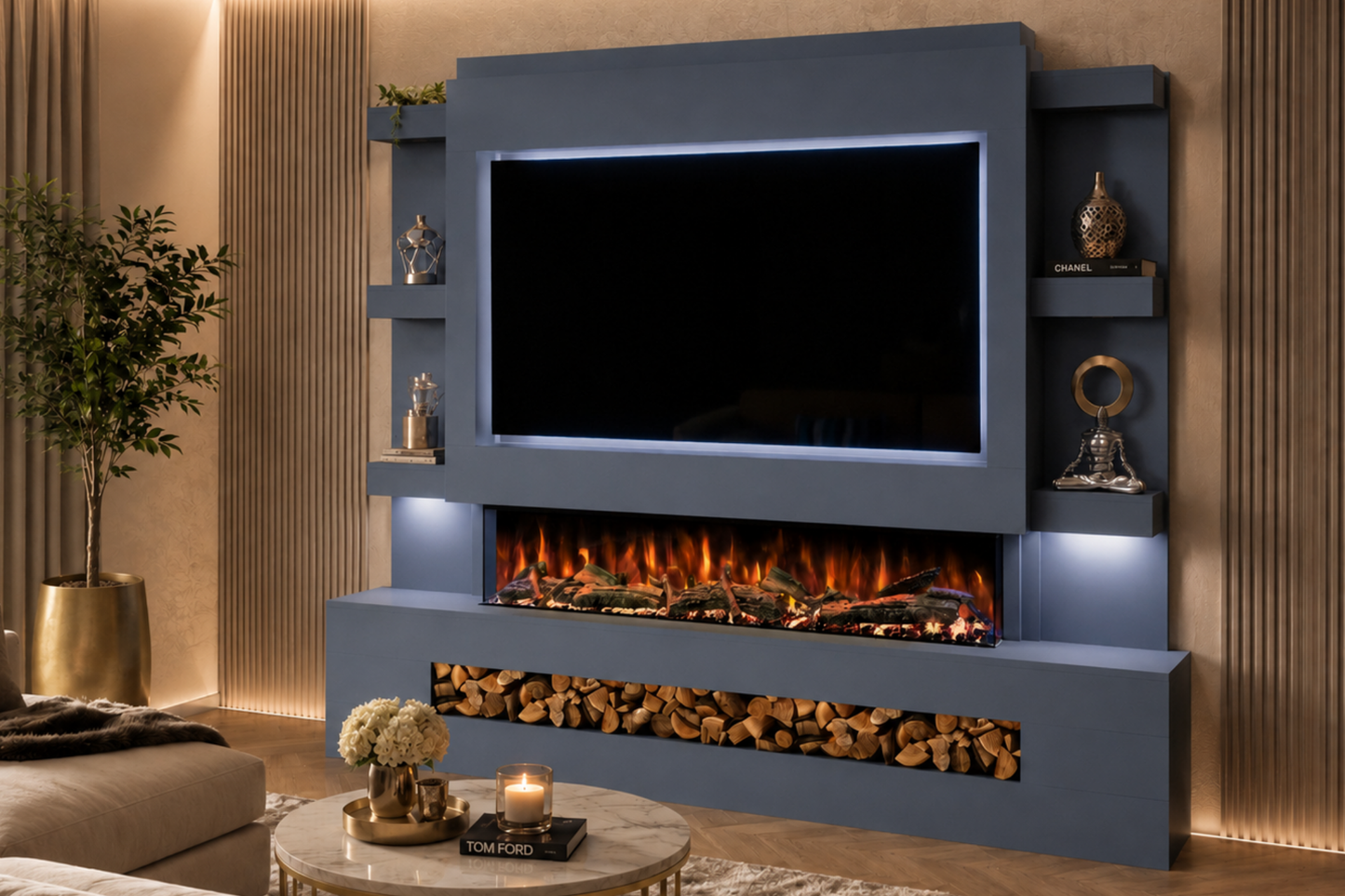 Evolution Fires Package 15 – Pre-Built Media Wall with Electric Fireplace