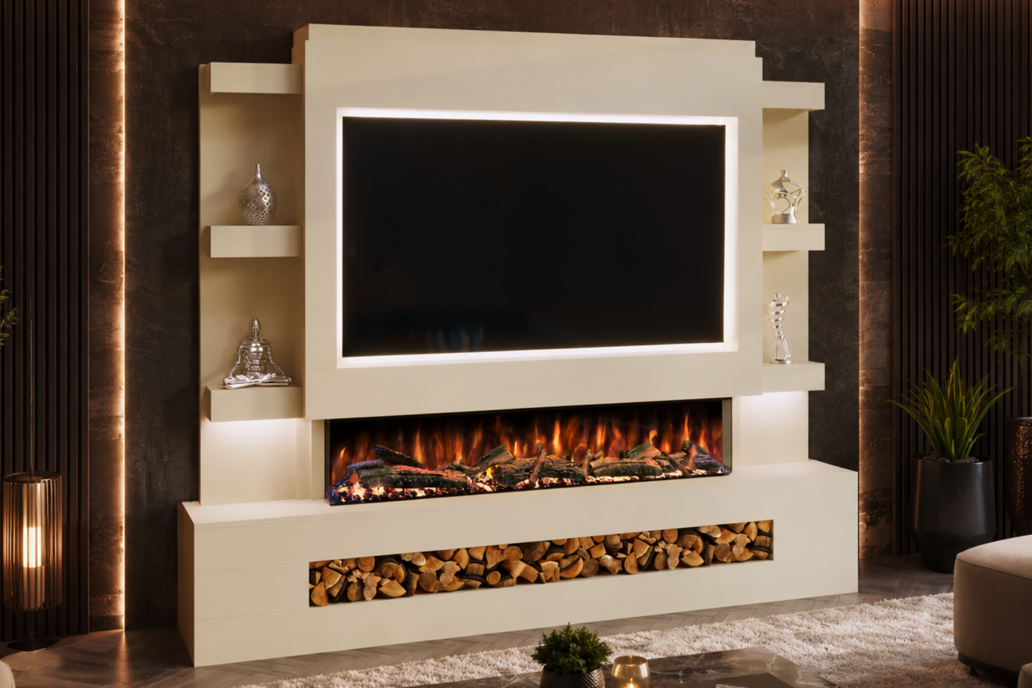 Evolution Fires Package 15 – Pre-Built Media Wall with Electric Fireplace