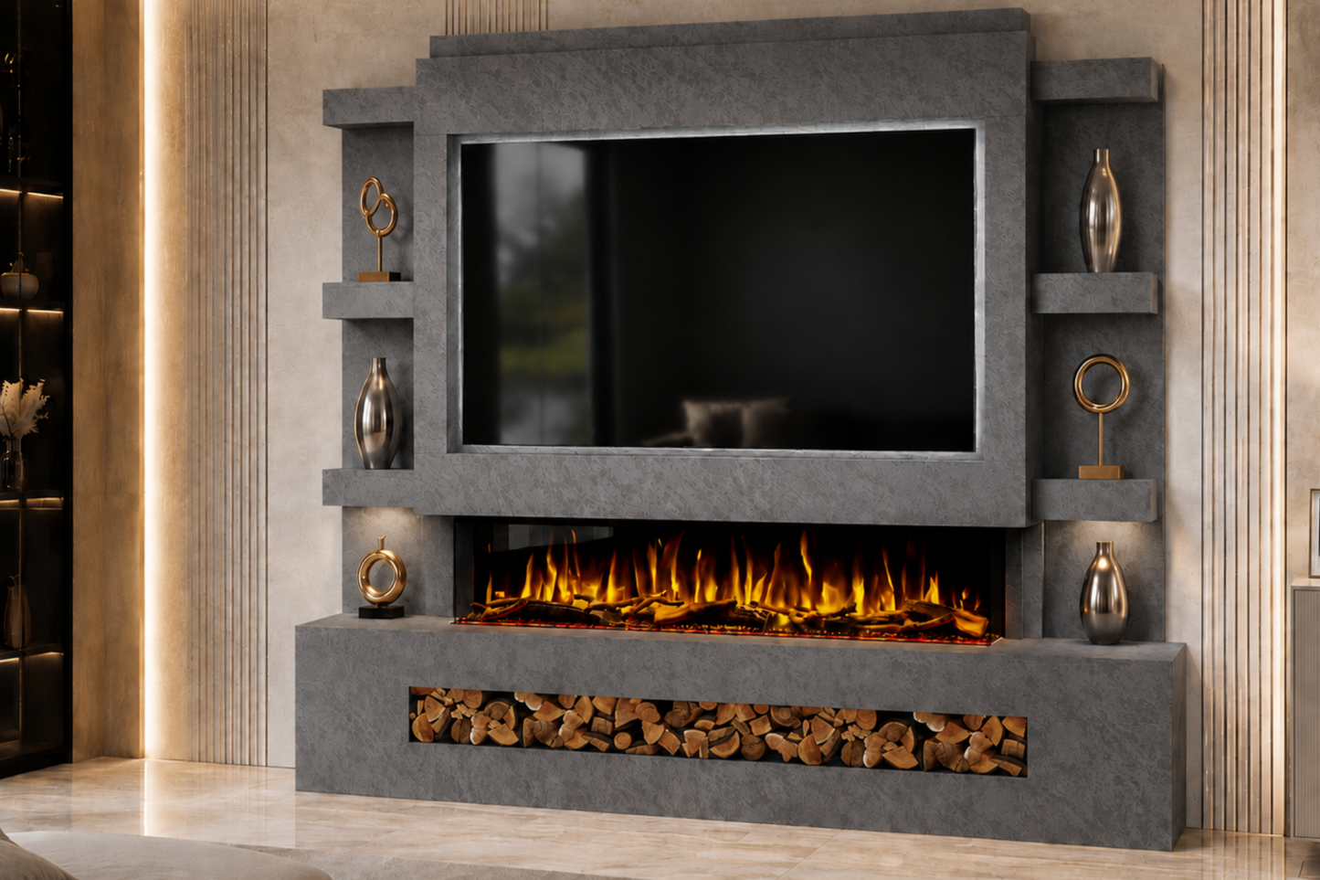 Evolution Fires Package 15 – Pre-Built Media Wall with Electric Fireplace