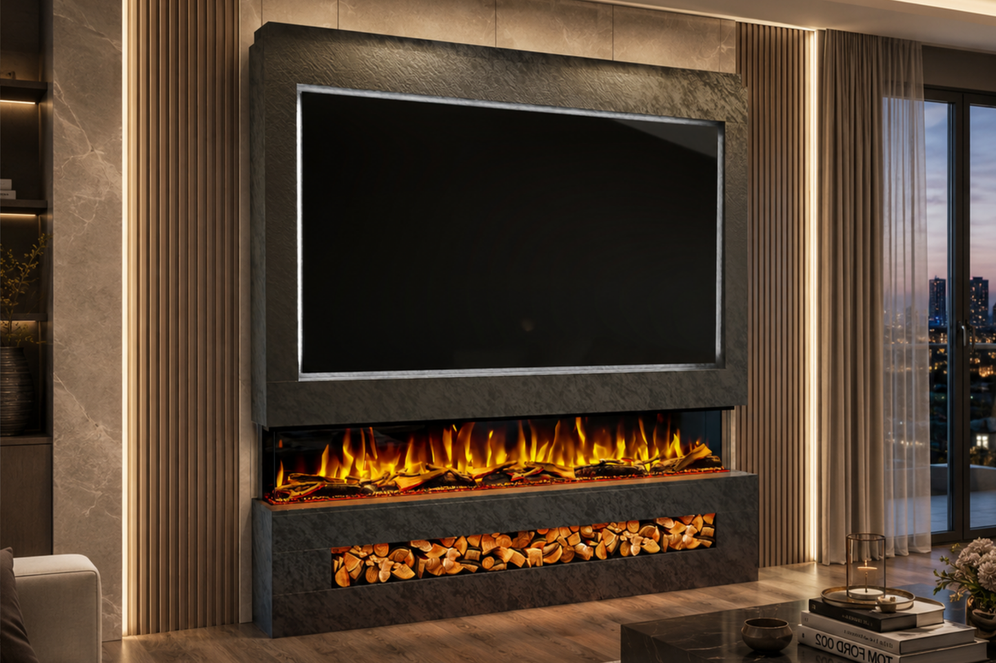 Evolution Fires Package 16 – Pre-Built Media Wall with Electric Fireplace