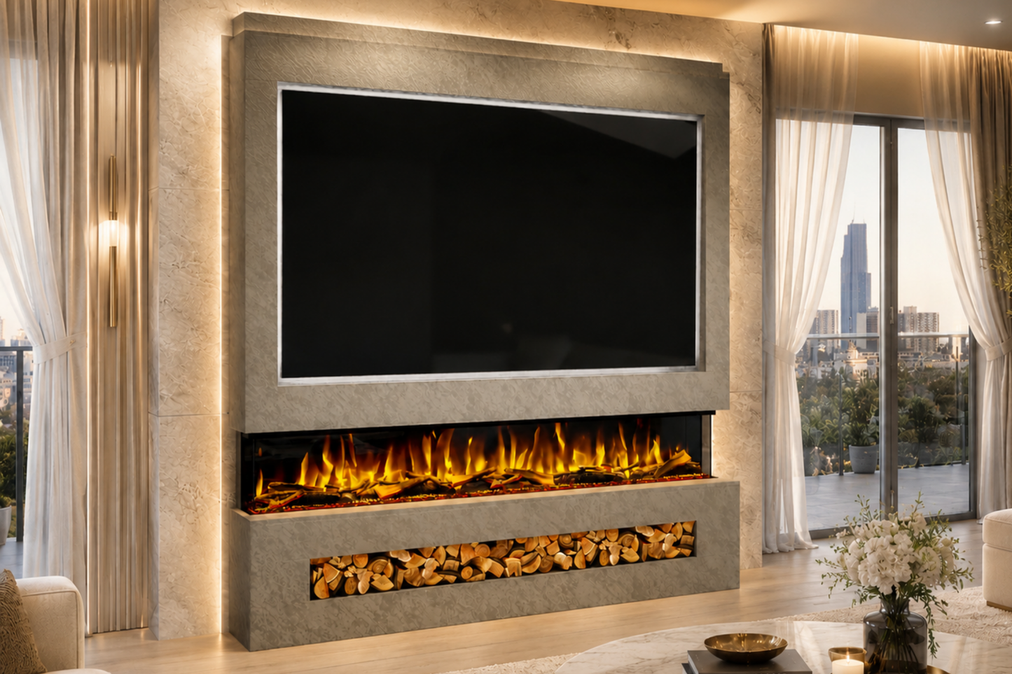 Evolution Fires Package 16 – Pre-Built Media Wall with Electric Fireplace